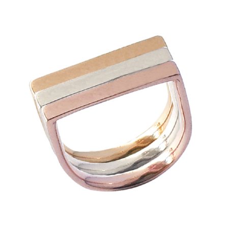 Cradle Rings Stacked - Yellow + White + Rose Gold