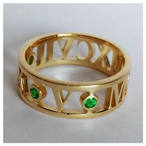 Custom Momento Ring with Emeralds