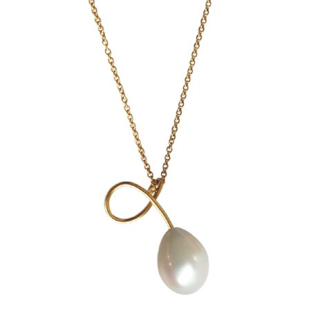 Serpent White Drop Pearl Pendant in Yellow Gold