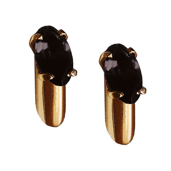 Rose Gold Stem Gem Studs with Black Sapphire