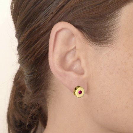 Milestone Earrings  - Yellow Gold - Pink Sapphire