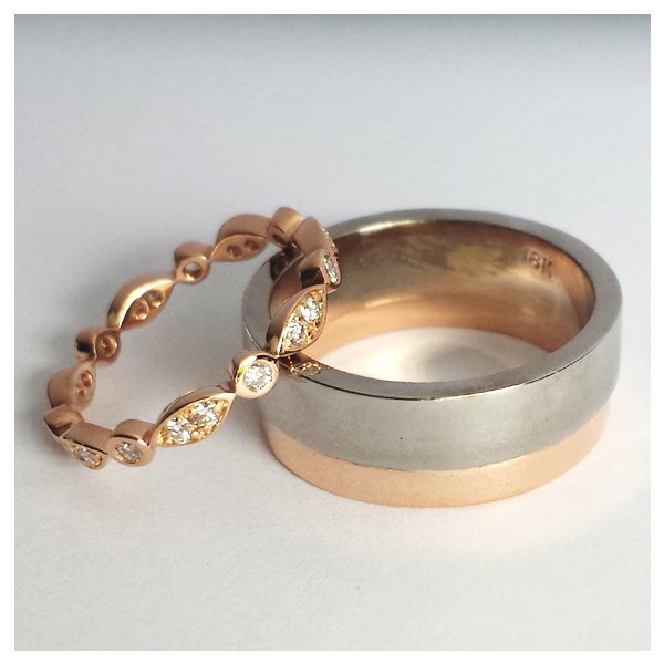 Custom Rose and White Gold Wedding Set