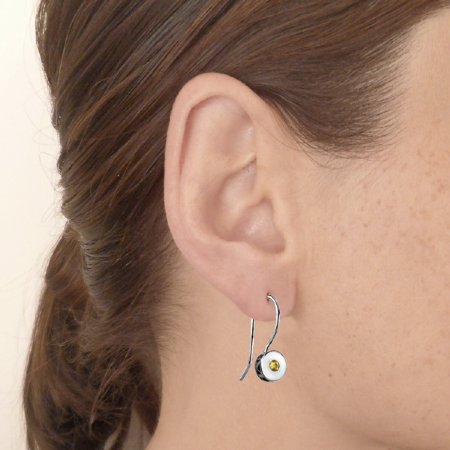 Milestone Hook Earrings  - Silver - Yellow Sapphires