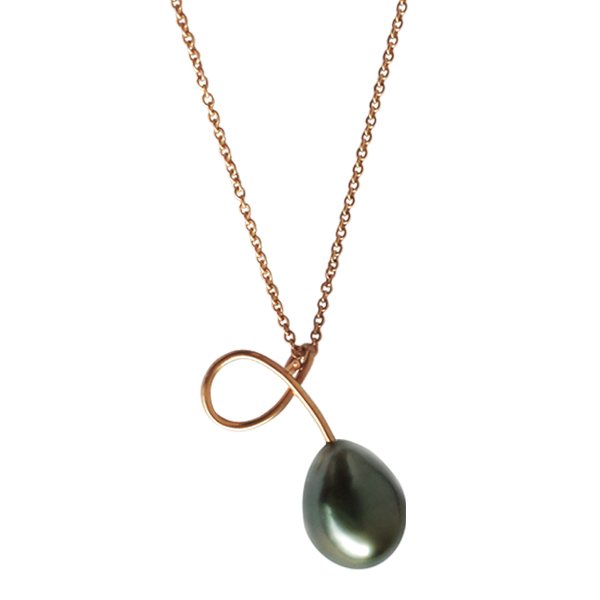 Serpent Grey Drop Pearl Pendant in Rose Gold