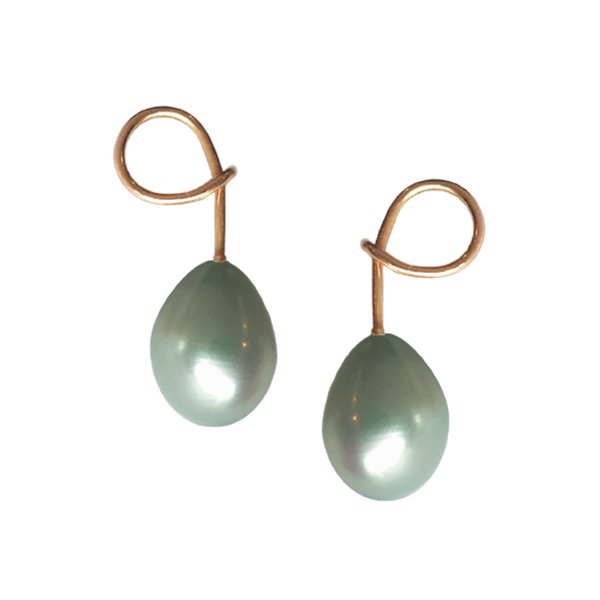 Serpent Grey Drop Pearl Earrings in Rose Gold