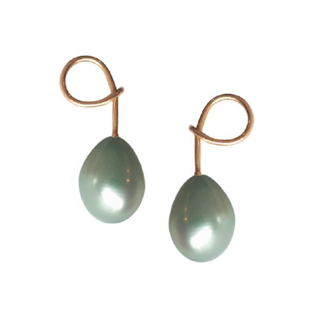 Serpent Grey Drop Pearl Earrings in Rose Gold