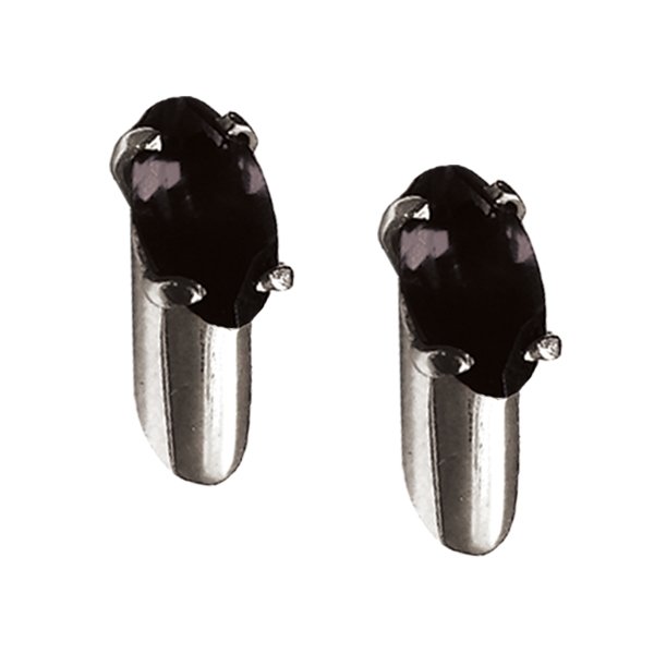 Silver Stem Gem Studs with Black Saphire