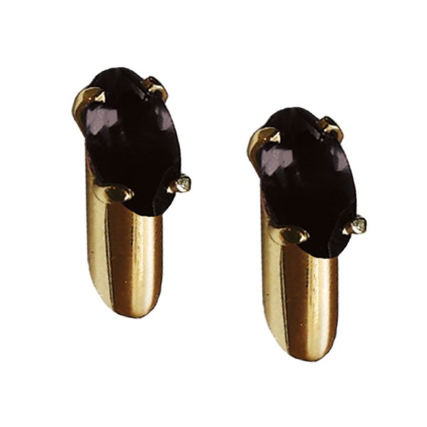 Yellow Gold Stem Gem Studs with Black Sapphire