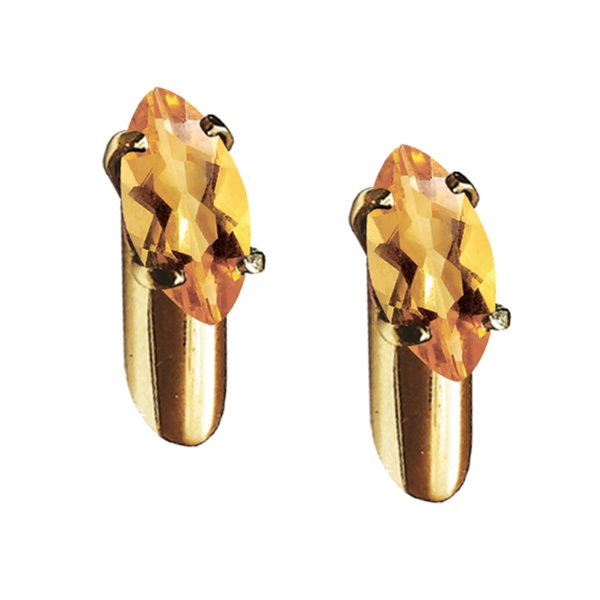 Yellow Gold Stem Gem Studs with Citrine